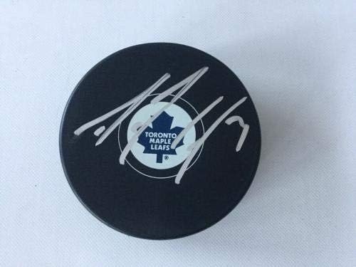 Дион Фанеф Подписа хокей шайба Торонто Мейпъл Лийфс с автограф на PSA DNA COA a - за Миене на НХЛ с автограф