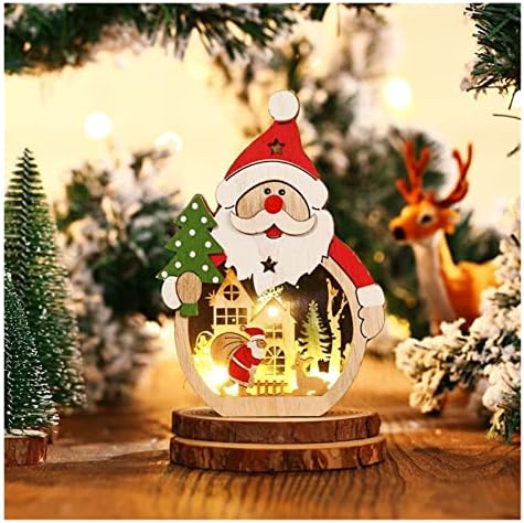 Дървени орнаменти в стил Дядо Коледа PIFUDE, Коледни Светещи Дядо Коледа, Креативни Подаръци за деца, Дом, маса за Хранене и аксесоари за партита (Цвят: Дядо Коледа)