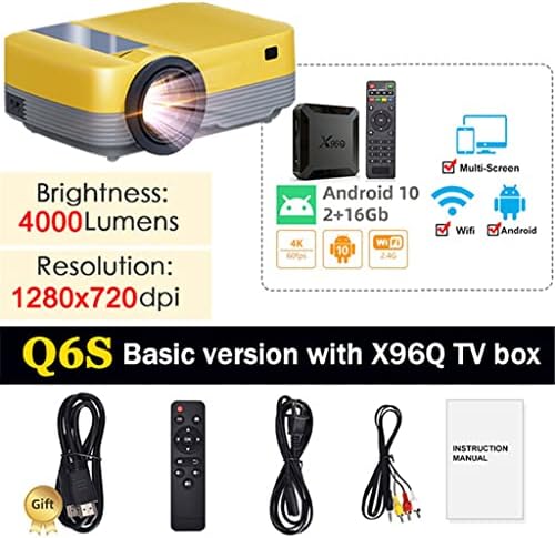 Дебел видео проектор Q6S за домашно кино Full HD 1080P С Поддръжка на Airplay WiFi Android 10 TV Box Допълнителен видео