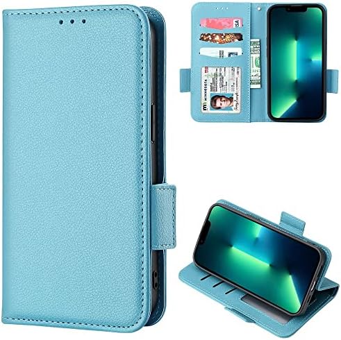 Калъф Diaobaolee, Съвместим с Xiaomi Redmi 9A, Кожен Флип калъф със слот за карти, за Дизайн на чантата, Магнитен заключване, Преносим Кожен калъф Светло син цвят