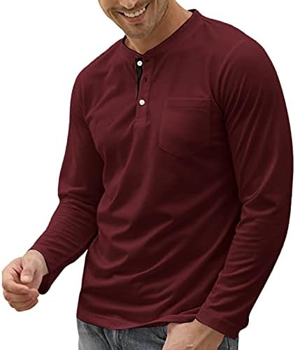 Модерен Мъжки ризи Henley от WOCACHI, Ежедневни Риза с къси ръкави копчета с V-образно деколте и джоб, плътно Прилепнали Тениски