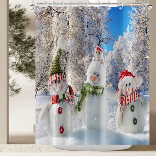GKLEASG Завеса За Душ под формата на Снежен човек, Весела Коледа и на Зимните Празници, покрити със сняг Горски Дървета, Здрав