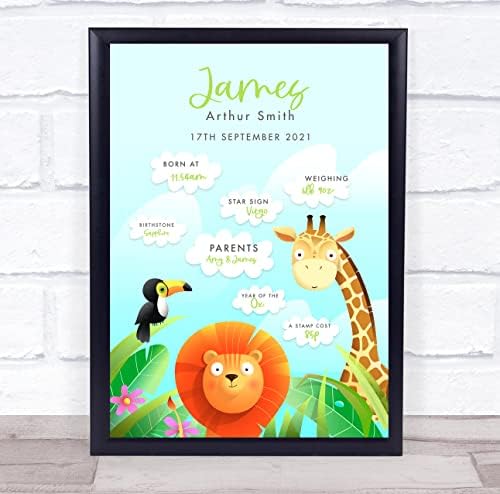 Подарък принт с изображение на животни от джунглата при раждането в детската стая за кръщаване на паметта