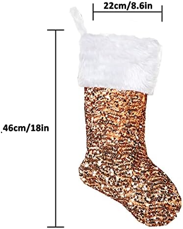Чанта за Коледни чорапи MLYYQ, 2 броя, Сребристи пайети цвят Шампанско с Бели Плюшени Чулками, Окачени Чорапи