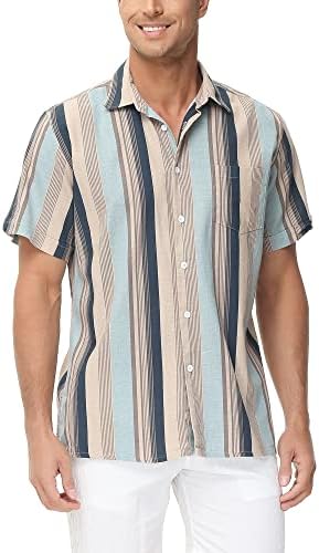 Мъжки Ленени ризи MCEDAR с къси ръкави, Лятна Ежедневни Плажна Риза с Отложным яка, Копчета Голям размер
