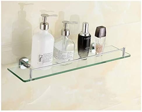 JF-XUAN Полк за баня полици за баня, Стъклени полици за баня, Рамка от закалено стъкло за баня, 1-уровневые Стенни Правоъгълни Рафтове за баня от полиран хром (Размер: 52x14