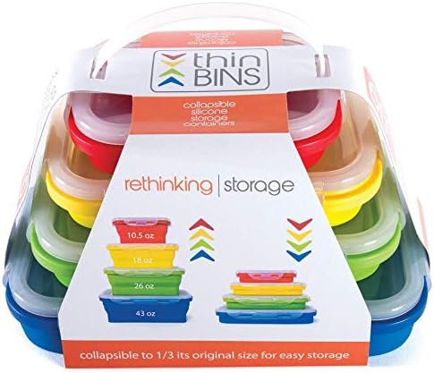 Разборные контейнери Thin Bins – Комплект от 4 правоъгълни силиконови съдове за съхраняване на продукти – Не съдържат BPA,