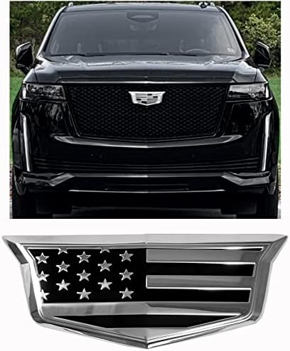 Комплект емблеми с алуминий с покритие под формата на американски флаг в предната и задната част на вратата, за да Escalade 2021-2022 (Черен Хром)