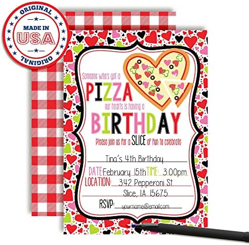 Красиви покани за рожден Ден под формата на пица във формата на сърце за деца, 20 Картички с размер 5 x 7 инча с двадесет бели Конвертами от AmandaCreation