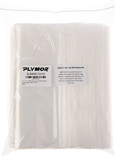 Пакети Plymor от ултра силна пластмаса с възможност за повторно затваряне с цип, 4 Мил., 12 x 15 (в опаковка