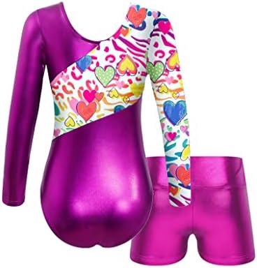 Loodgao/ Комплект Гимнастически Трико с дълъг ръкав за момичетата и Къси панталони, Комплект от 2 теми, Танц Бански
