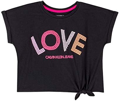 Тениска с графичен модел на Calvin Klein за момичета с къс ръкав и Завязкой Отпред