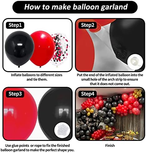 Набор от Гирлянди от Червени и черни Балони 124 Опаковки с Различни Размери цолови Червено-Черни балони и Черно-Червени