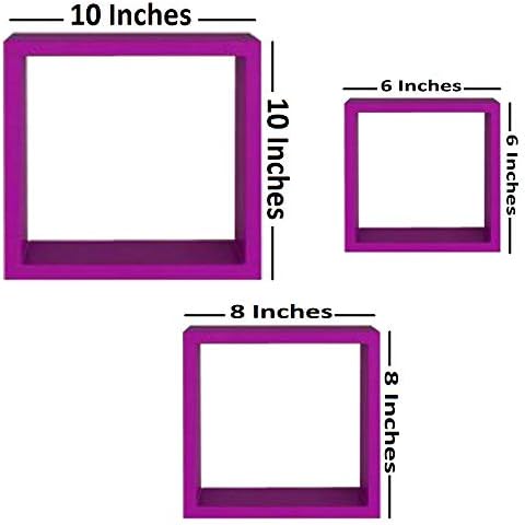 Стенен рафт Деси Karigar квадратна форма, комплект от 3 стенни рафтове лилав цвят