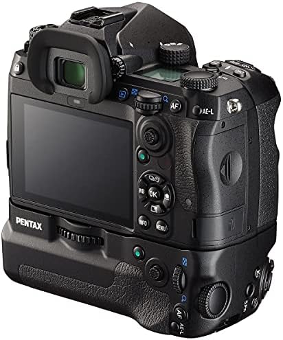 Корпус огледално-рефлексен фотоапарат Pentax K-3 Mark III формат APS-C сребрист на цвят, с пистолета на дръжката на Pentax D-BG8 черен цвят