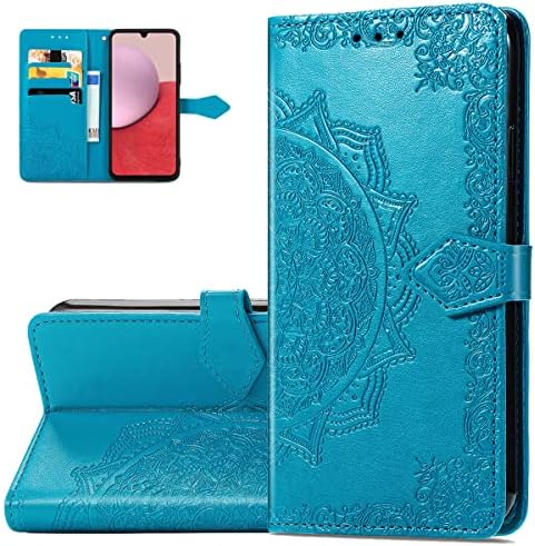 Чанта-портфейл Monwutong за Samsung Galaxy A14, Флип калъф от Изкуствена кожа с релефни Мандала, Магнитна закопчалка