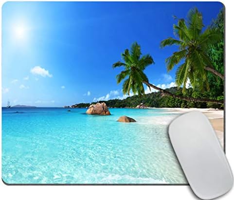 Подложка за мишка Amcove Океан, Плажът Anse Lazio на остров Praslin, Плаж, За каране на Сърф, панорамна Гледка, Правоъгълен