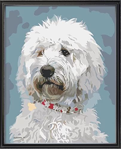 Комплекти за рисуване по Номера Направи си сам Бяло Куче с Ошейником Комплект за рисуване с маслени Бои върху Платно за Възрастни Начинаещи, Рисуване Четки, Акрилн?