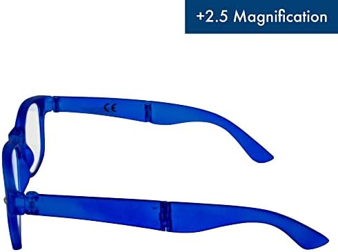 Сгъваеми очила за четене Global Vision за мъже или Жени + 2,5 увеличаване в Синя рамка с Прозрачни лещи и калъф