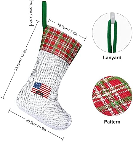 Американски Флаг Борцовский Коледни Чорапи с Лъскави Пайети, Коледна Празнична Камина Наметало, Вечерни Висящи Природа