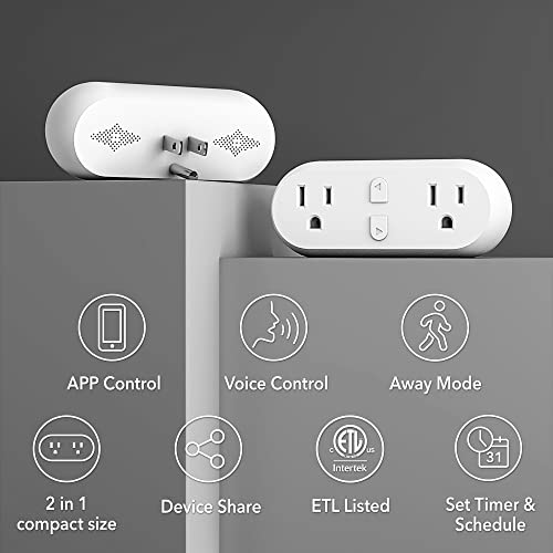 HBN Smart Plug 15A, удължител за контакти Wi-Fi и Bluetooth, двойни контакта, Работи с Alexa, Google Home Асистент,