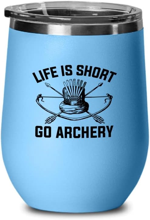 Чаша за Вино Archery Blue Edition 12 унции - Go Archery B - Забавен Подарък За Треньор По Стрелба с Лък, Спортист, Ловец,