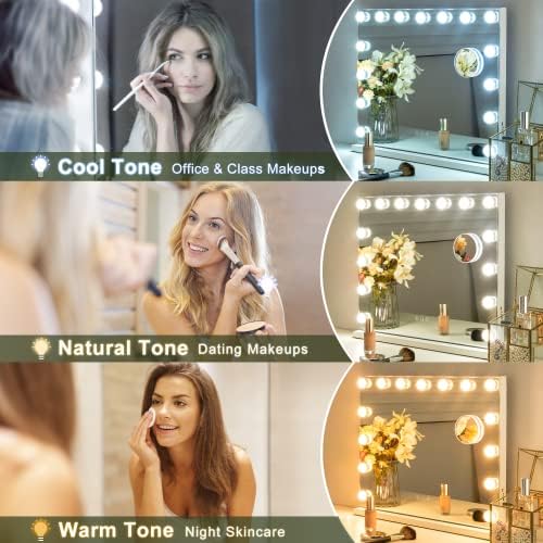Тоалетен огледало за грим NicBex с подсветка, Голливудское огледало за грим с регулируема яркост 15 led лампи, Smart
