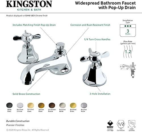 Kingston Brass KS4467BEX Essex 8 Широко Разпространеният Смесител За Баня, Мат Месинг