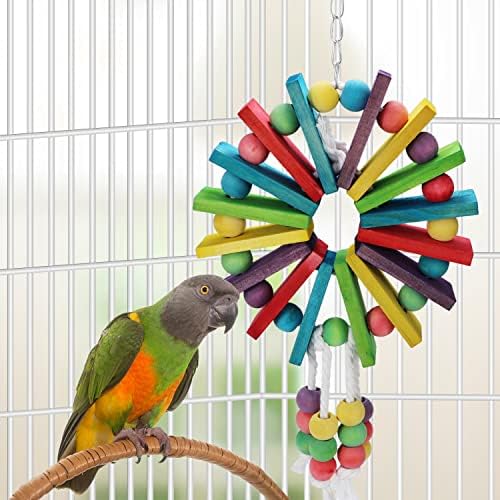 Подвесная играчка за Дъвчене Папагал, Люлка за Ухапване от Птици с Цветни Дървени Мъниста, Звънци за Папагал Ара, Африкански