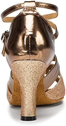 Minishion L190 Дамски Лъскави Обувки за Латино танци и Салса Танци балната зала с Катарама