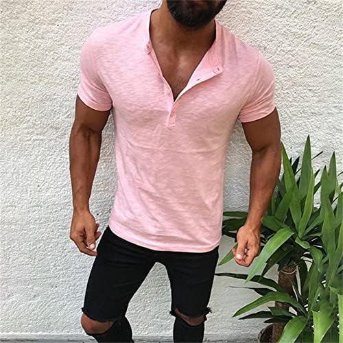 Maiyifu-GJ Мъжки Ежедневни Основни Модни Тениски С Лента Отпред, с Къс ръкав, Леки Памучни Блузи С V-образно