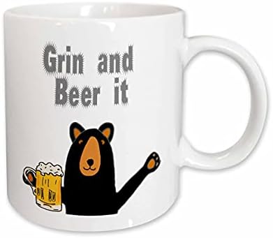3D Забавен Скъпа Черна Мечка, Пие бира с усмивка и Cartoony игра на думи, Бира, това е - Чаши (mug_349488_1)