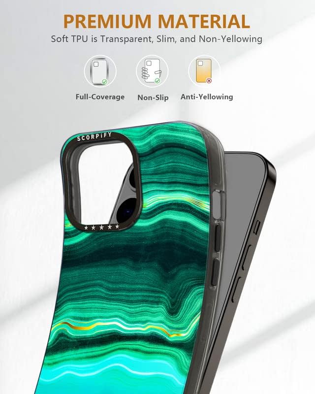 Калъф Scorpify за iPhone 14 Pro е Съвместим с MagSafe, с дизайн от малахитово зелен мрамор, Сладък калъф за
