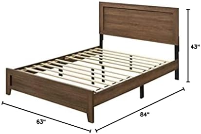 Дървена двойно легло Acme с таблата и изножьем, 84 L x 63W x 43H, Зависимостта от 12 талпи, Пружинен блок Не