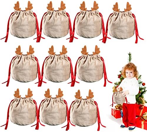 ROYIO Коледни Опаковки, пакети 10шт Коледна торбичка за бонбони с Елени, Фланелевая Коледна чанта от съвсем малък, подаръци