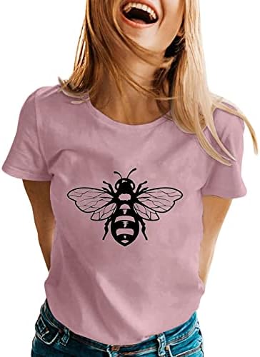 Спортна тениска дамски пролетно-лятна тениска с къс ръкав и кръгло деколте с принтом пчели, ежедневни дамски лятна тениска