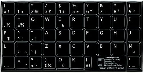 Матови етикети за френската QWERTY-клавиатурата на черен фон (размер 15x15)