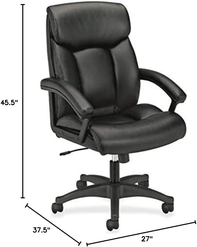 Скъп кожен стол ръководител компютърен стол с висока облегалка за офис маса, черна (VL151)