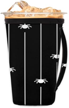 Хелоуин Spider Black 01 многократна употреба Кафе ръкав с лед с дръжка от Неопрен за Напитки, кафе лате, Чай, Напитки, Бира (Голям 30-32 унция)