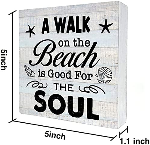 Селски Плажен Подаде Дървена кутия Знак Разходка по плажа е полезна за душата Дървена кутия Знак Селска Къща