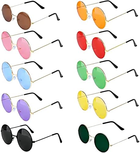 MAGIDOVE 10 Чифта Слънчеви очила в стил хипи, Слънчеви Очила в стил диско от 70-те, Кръг от 10 цветни Аксесоари за Костюм
