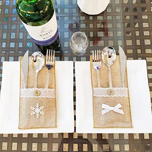 Декор на масата за хранене Holibanna 6ШТ Коледна Чул Лейси Чанта За Трапезно Сребро Селски Бельо Притежателя на