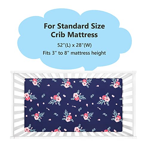 Комплект спално бельо за детска креватчета TILLYOU, 2 опаковки - Супер Меки Кърпи за малки деца, за стандартни легла и детски матраци, 28 x52x8, тъмно-синьо с бели Рози