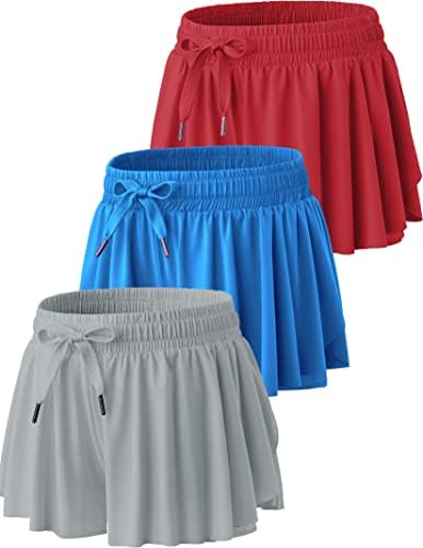 3 Комплекта Струящихся Къси панталони за момичета с подплата от Ликра, Младежки Поли-пеперуда 2 в 1 за Фитнес, Бягане, спорт