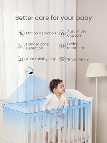 Безжична следи бебето Simshine с приложение за смартфон за достъп до телефона, Успокояваща Lullaby AI Cry, Автоматична Фотография, двупосочен звук, Виртуална ограда, място 2K U