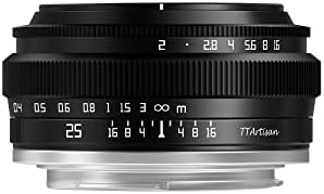 TTArtisan 25 мм F2 Широкоъгълен обектив APS-C с голяма бленда, Ръчен, фиксиран обектив на камерата е Съвместима с фотоапарати