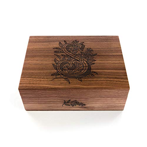 Дървена кутия за подаръци с цветя монограм [Персонализирани подаръци по поръчка, Годишнина, Сватба, Бебе, Паметта]