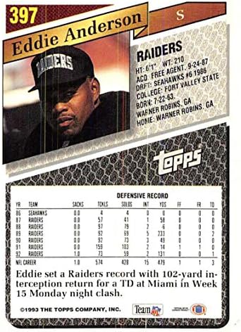 1993 Topps Football 397 Еди Андерсън Los Angeles Raiders Официалната Търговска картичка NFL от Topps Company