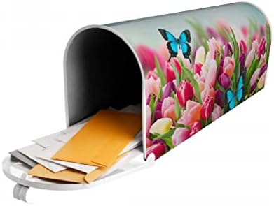 През пролетта на Лале Калъфи За пощенски кутии Магнитен Стандартен Размер 21x18 Инча Навън през Пролетта на Цвете, Пеперуда Покритие Пощенска Кутия Водоустойчив, Уст