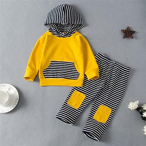 Нов Комплект дрехи за бебета, Момичета И Момчета, Есен Шарени Памучен hoody с качулка (Жълто, 0-6 месеца)